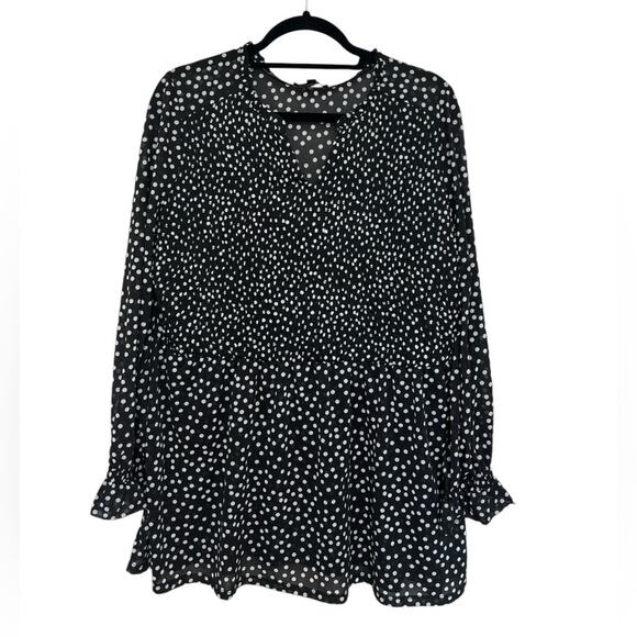 Lane Bryant Black and White Polka Dot Shirred Tunic - Size 14/16 - Picture 1 of 7